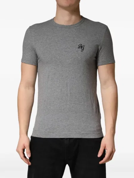 Tricou Dolce & Gabbana cu broderie cu decolteu rotund gri