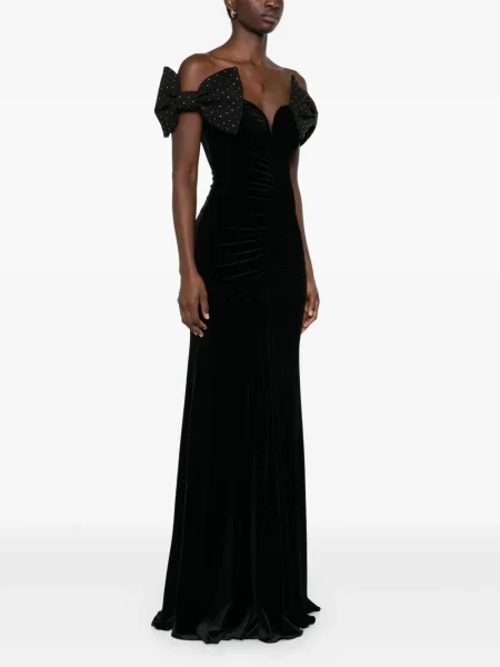 Rochie maxi Nissa cu funde de catifea de costum negru