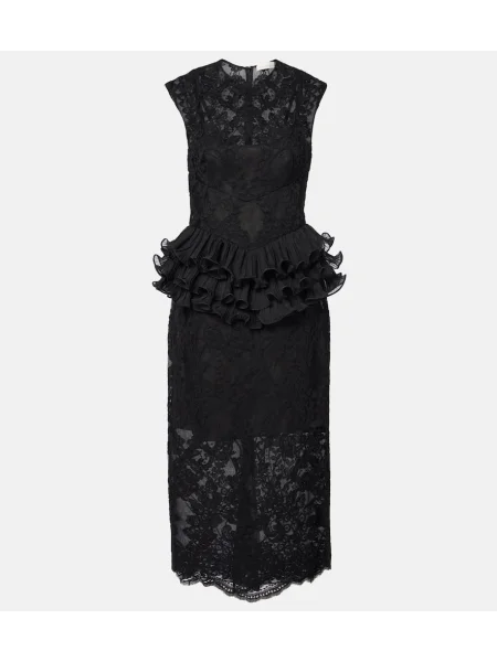 Rochie midi Zimmermann cu volane din dantelă până la genunchi negru