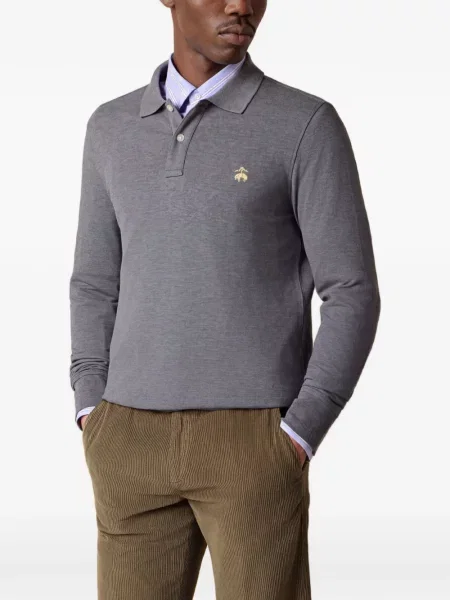 Lung tricou polo Brooks Brothers cu autograf gri