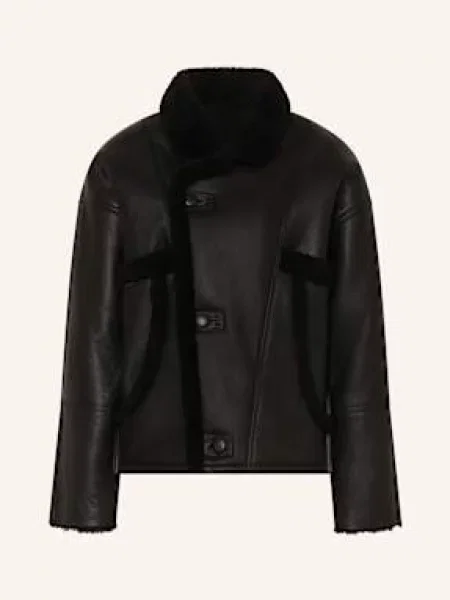 Sandro Kurtka Skórzana Ze Skóry Owczej schwarz czarna