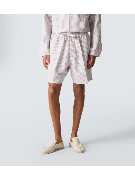Pantaloni scurți Umit Benan de mătase cu dungi bej