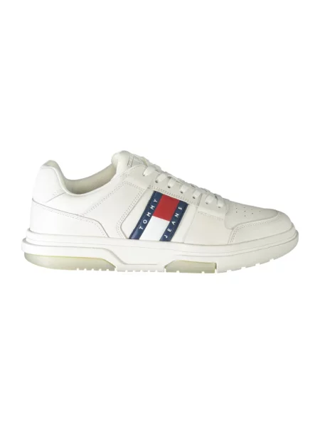 Trampki Tommy Hilfiger skórzane z nadrukiem wiązane białe