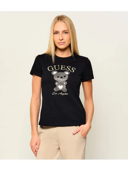 GUESS ACTIVE Tricou Rhinestones Mini Bear negru