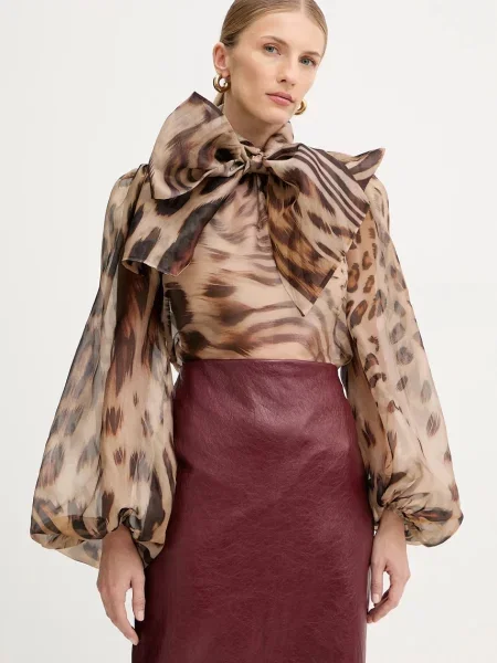 Копринена блуза Retrofete Peregrine дамска с десен бежово