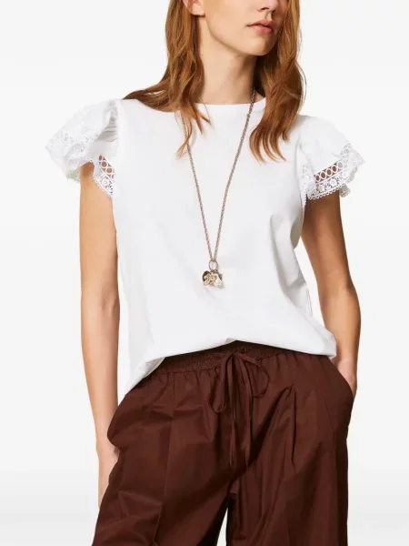 Tricou Twinset din dantelă scurt alb