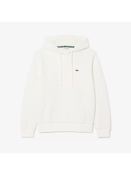 Lacoste Bluza Z Kapturem Z Piki Kremowa biała