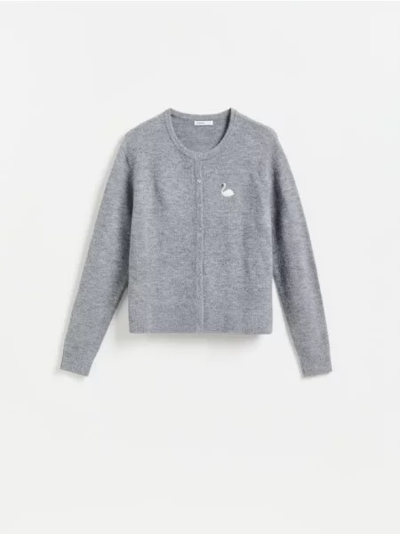Reserved Cardigan cu broderie deschis gri