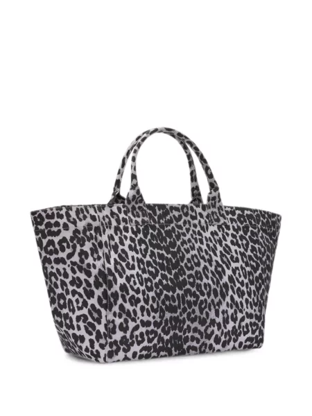 Raštuota shopper rankinė Ganni leopardinė pilka
