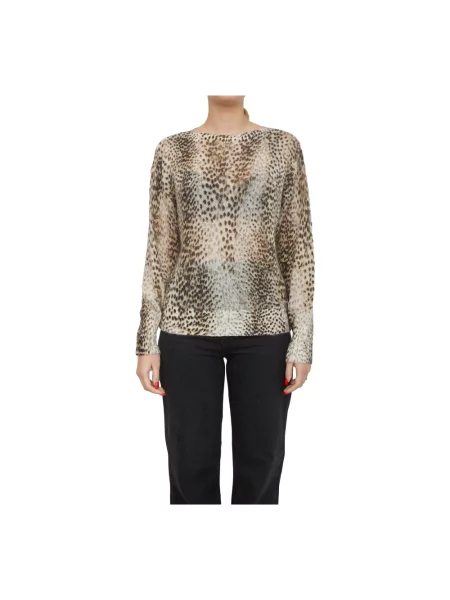 Sweter Twinset wełniany brązowy