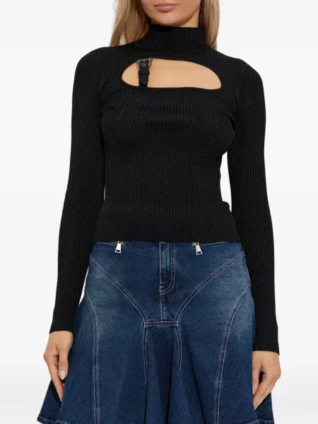 Briaunotas megztinis Versace Jeans Couture su sagtimis juoda