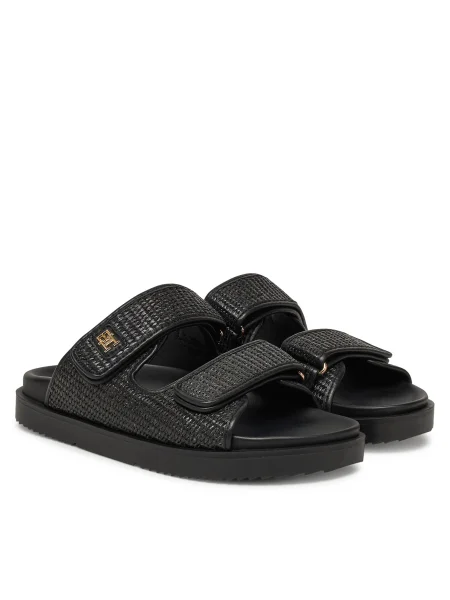 Чехли Tommy Hilfiger TH DOUBLE STRAP RAFFIA SANDAL черно