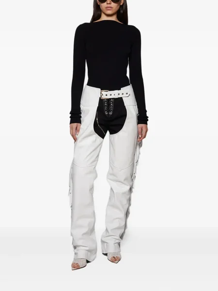 Pantaloni Angelica Montini Studios cu franjuri din piele alb