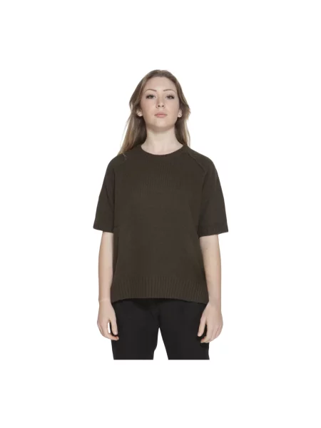 Krótki sweter Gant z okrągłym dekoltem z krótkim rękawem zielony