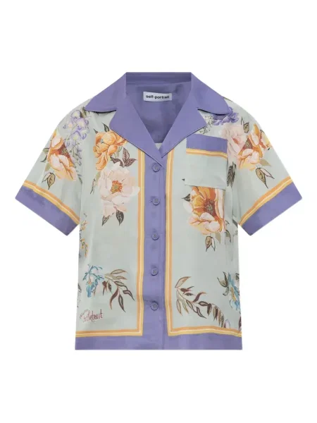 Cămașă Self-portrait cu model floral cu imagine albastru