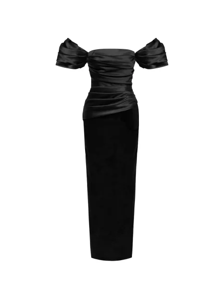 Rochie maxi Post Meridiem drapată de costum negru