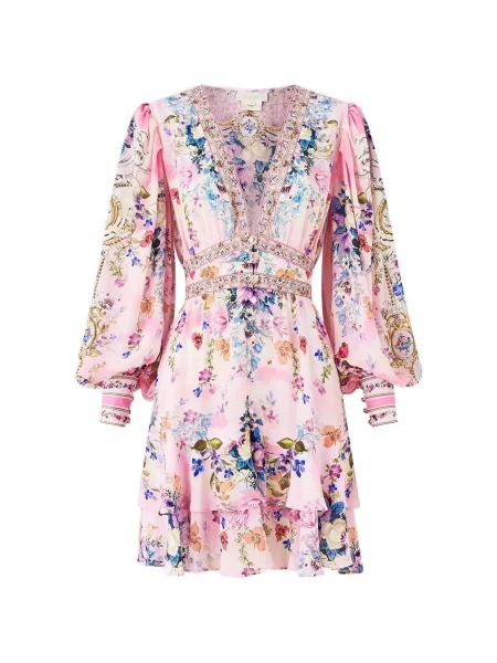 Rochie mini Camilla cu decolteu în V de costum roz