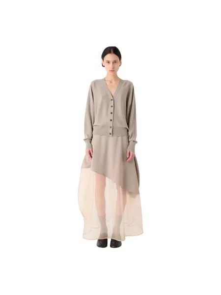 Krótki kardigan Meimeij wełniany z rękawem kimono beżowy