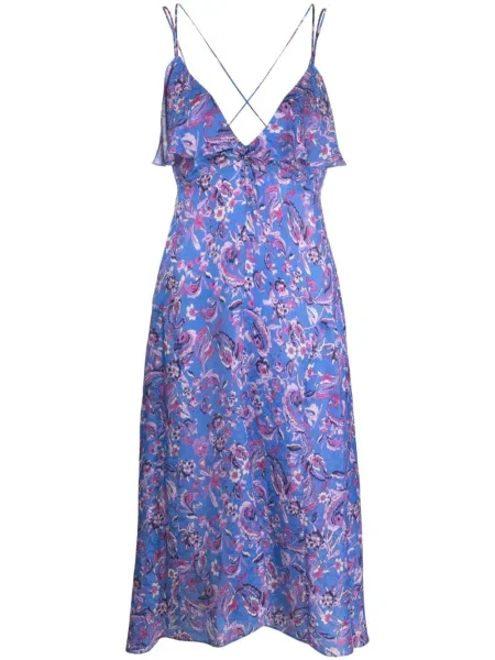 Rochie midi Isabel Marant cu model floral cu imagine până la genunchi albastru