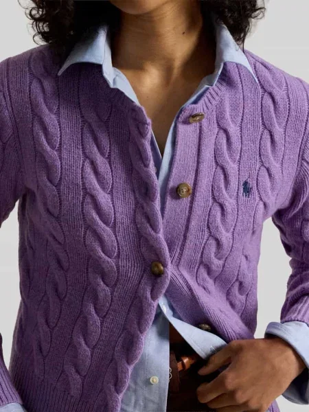 Kardigan rozpinany w kroju regular fit z wełny z domieszką kaszmiru Polo Ralph Lauren fioletowy