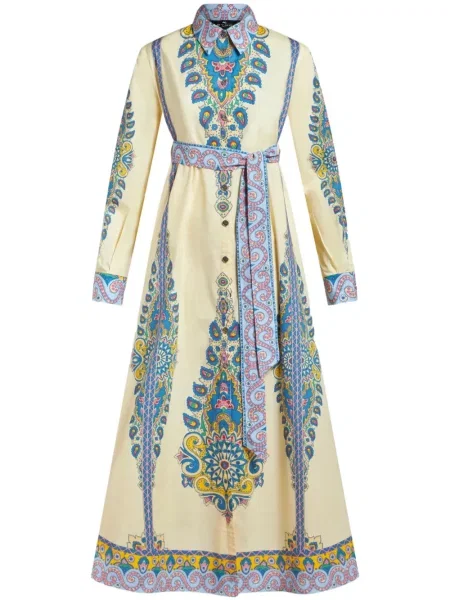 Sukienka koszulowa Etro z nadrukiem z wzorem paisley garniturowa biała