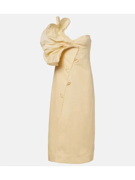 Lanena midi obleka Farm Rio nad koleni enoramna bež