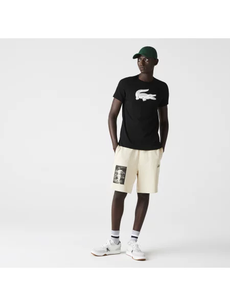 Lacoste T-Shirt Z Oddychającego Dżerseju Sport Z Nadrukiem Z Logo Krokodyla 3D czarna