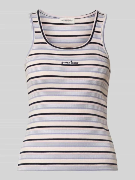 Top Guess Jeans z logo fioletowy