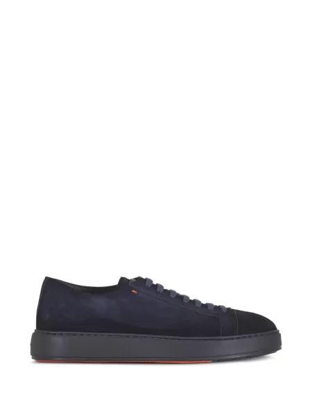 Sneakerși Santoni cu șireturi din piele de căprioară albastru