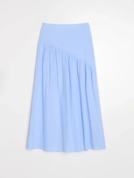 Спідниця міді з асиметричним воланом у смужку light blue синя