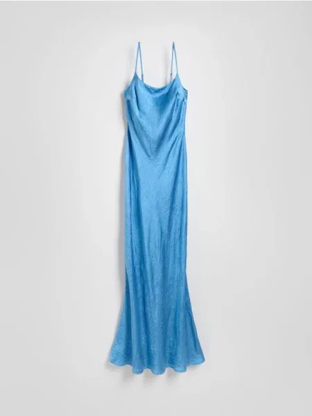 Reserved Sukienka maxi z efektem gniecenia niebieski