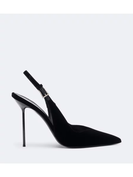 Pantofi cu toc Paris Texas de catifea slingback negru