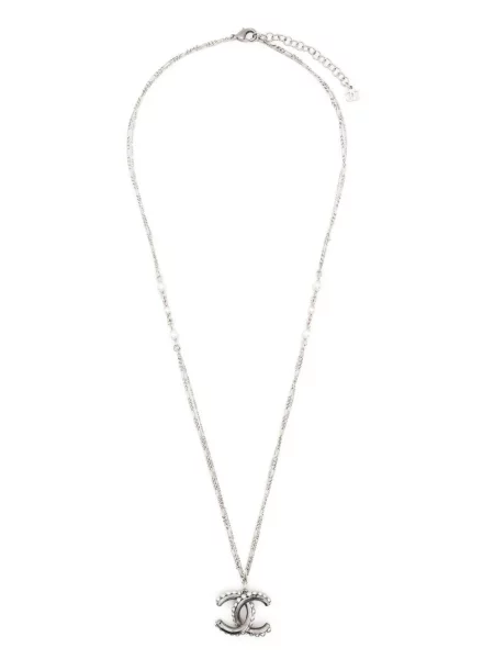 Přívěsek Chanel Pre-owned s perlami stříbrný