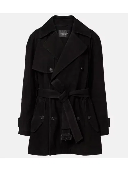 Trenci Balenciaga din piele de căprioară negru