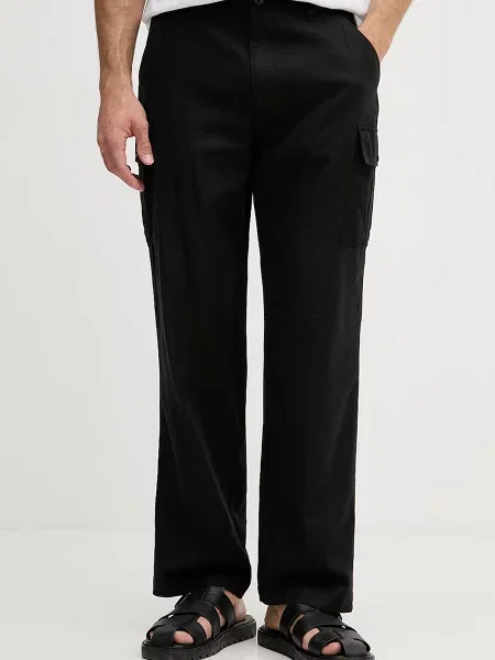 Calvin Klein Jeans cargo hlače z lanom črna