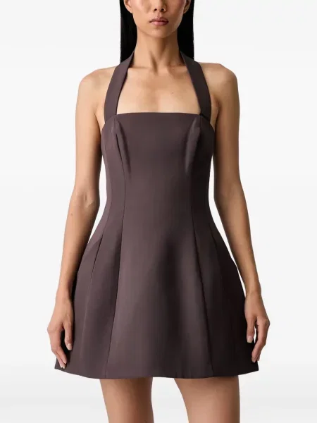Rochie mini Bardot cu gât halter maro