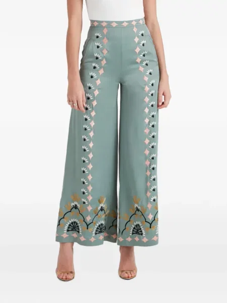 Pantaloni Temperley London cu broderie verde