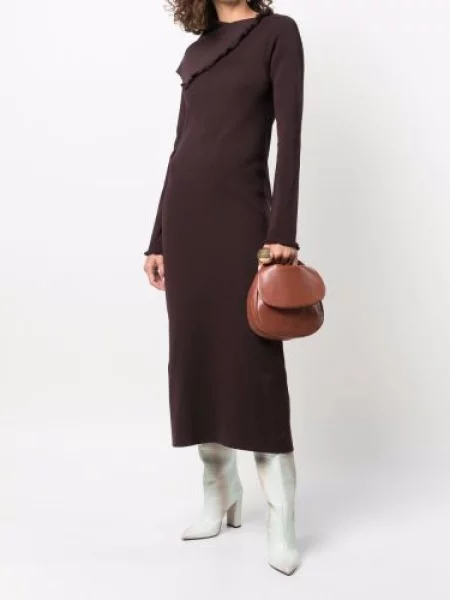 Asimetriškas kostiumas maksi maxi suknele Jil Sander ruda