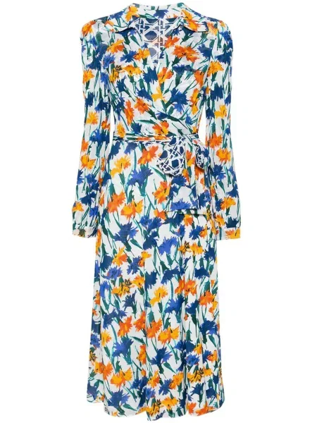 Rochie midi Diane Von Furstenberg cu model floral până la genunchi albastru