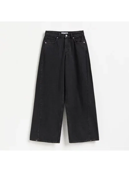 Reserved Džíny wide leg s prošitím černý