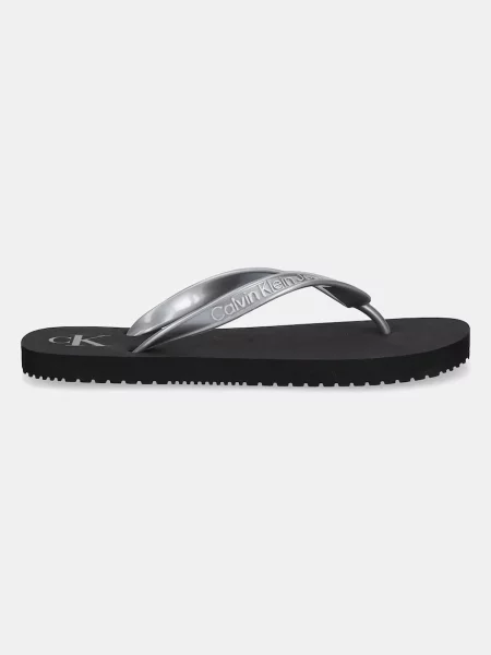 Calvin Klein Jeans japonki BEACH SANDAL MONOLOGO TPU srebrny na płaskim czarne