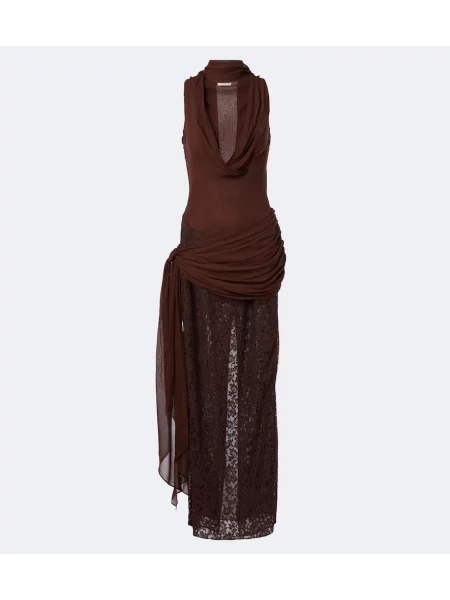 Rochie maxi De La Vali din dantelă maro