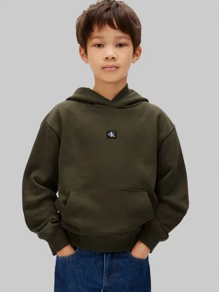Calvin Klein Jeans mikina s kapucňou detská hnedá