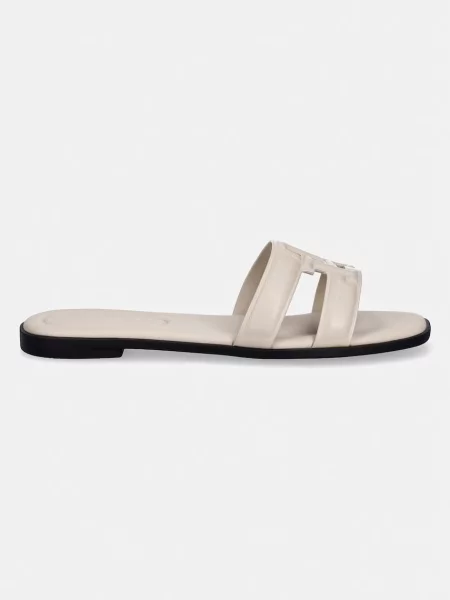 Tommy Hilfiger šľapky na plochom dámske kožené TH LOGO STRAP MULE béžová