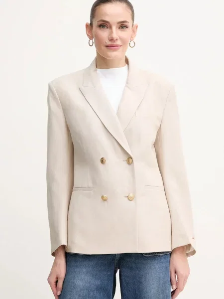 Tommy Hilfiger marynarka dwurzędowa gładka beżowy