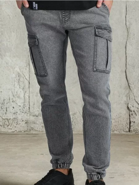 Sinsay Kalhoty jogger cargo šedá