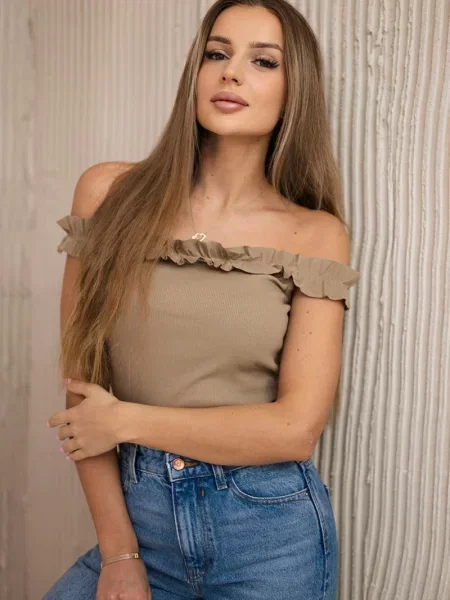 Top Kesi z falbankami brązowy