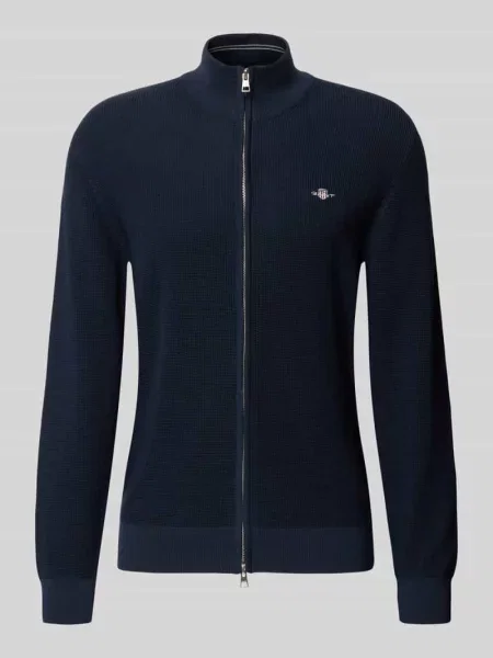 Kardigan z zamkiem błyskawicznym dwustronnym i wyhaftowanym logo Gant granatowy