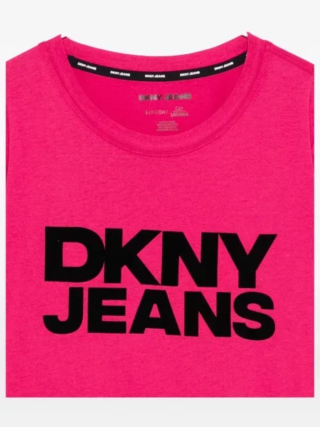 Tricou Dkny cu decolteu rotund cu autograf roz