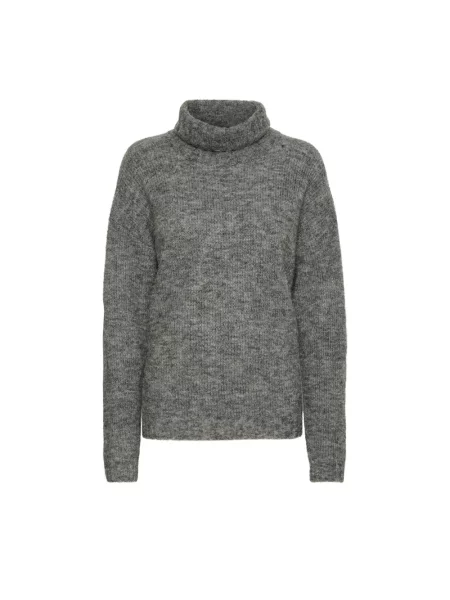 Sweter z golfem My Essential Wardrobe wełniany szary